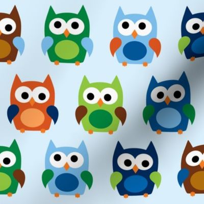 Boy Owls on Light Blue