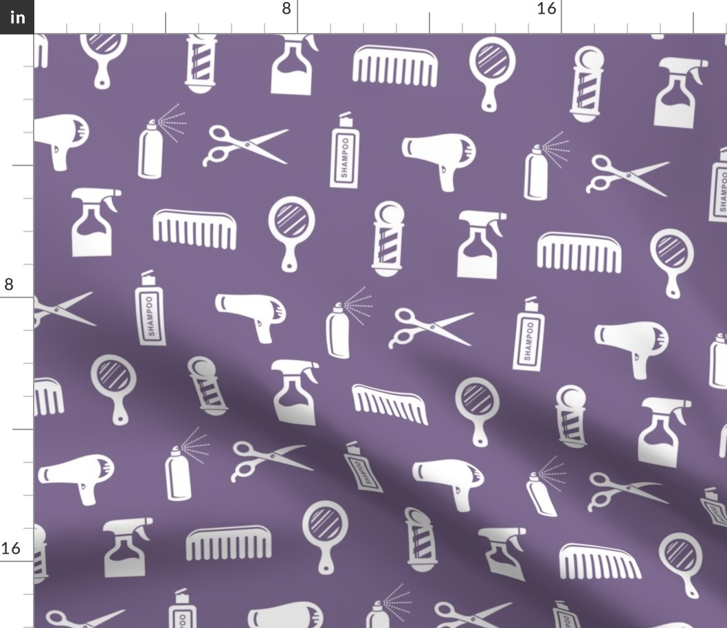 Salon & Barber Hairdresser Pattern in White with Mauve Purple Background (Large Scale)
