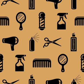 Salon & Barber Hairdresser Pattern in Black with Light Gold Background  (Large Scale)