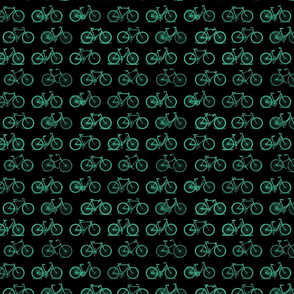 Retro Antique Bicycles in Teal Green on Black Background (Mini Scale)