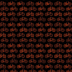 Retro Antique Bicycles in Hot Orange on Black Background (Mini Scale)