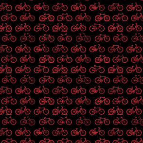 Retro Antique Bicycles in Coral Red on Black Background (Mini Scale)