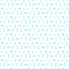 Salon & Barber Hairdresser Pattern in Baby Blue with White Background (Mini Scale)