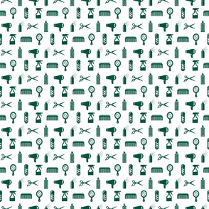 Salon & Barber Hairdresser Pattern in Sherwood Green with White Background (Mini Scale)