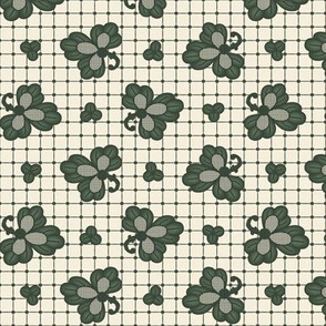 Dionys Jacobean Floral: Forest Green & Antique White Botanical Plaid