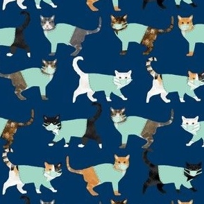 cats scrubs fabric - navy