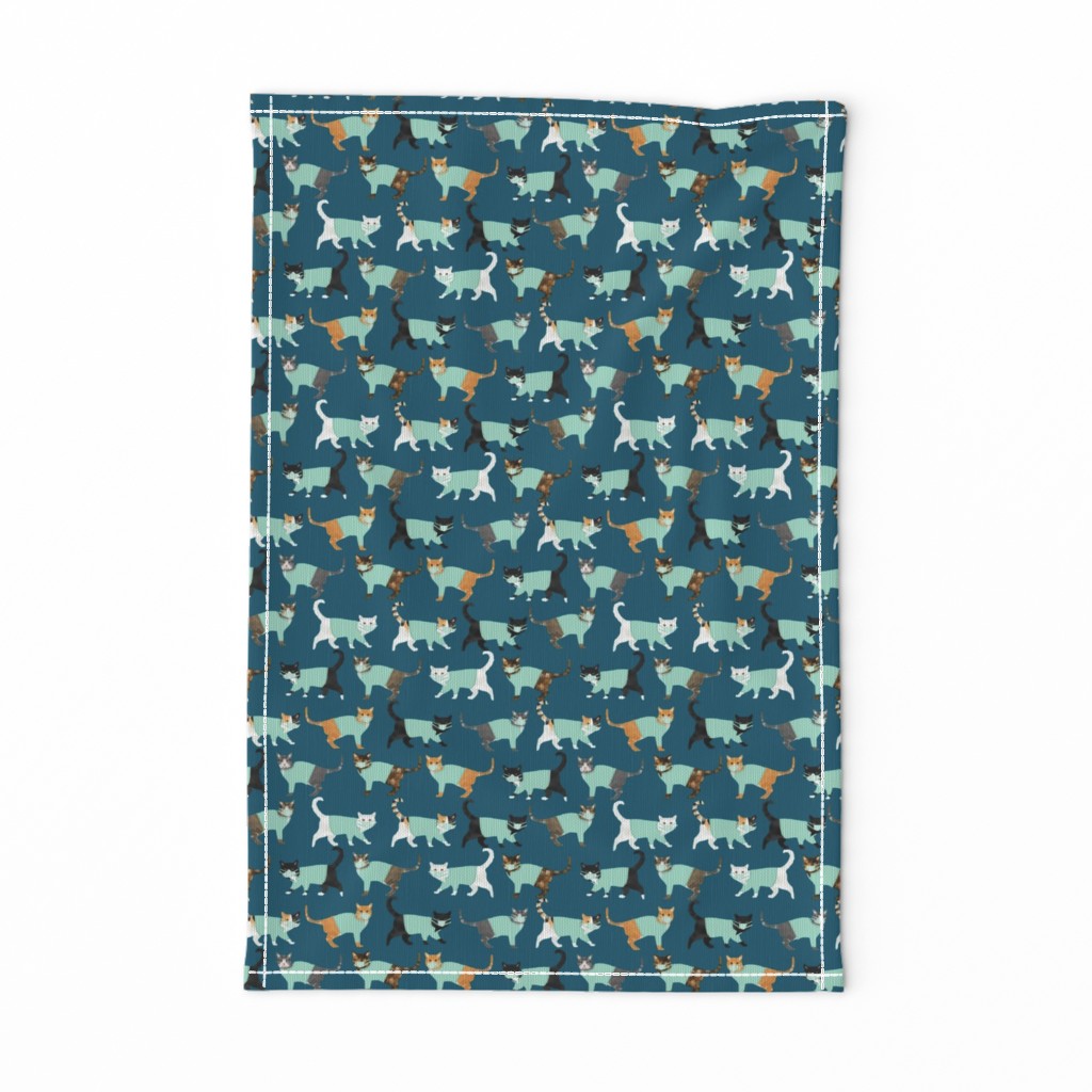 cats scrubs fabric - blue