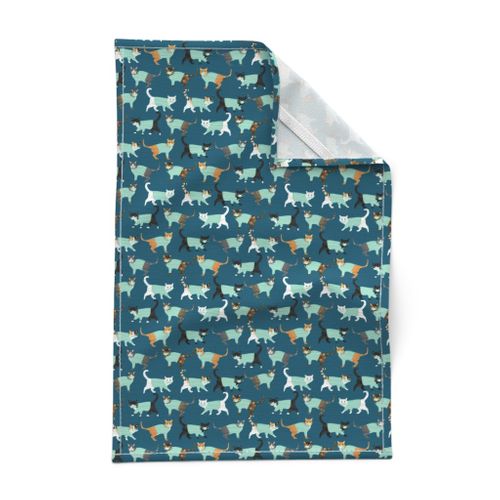 cats scrubs fabric - blue