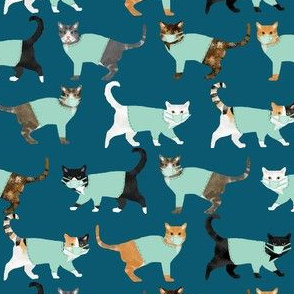 cats scrubs fabric - blue
