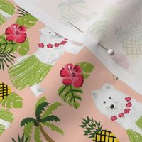 samoyed hula dog fabric - cute dog hawaii fabric - peach