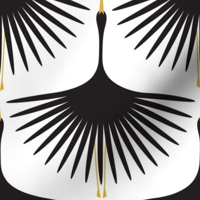 Art Deco Swans - Black on White 8" Fabric and Wallpaper