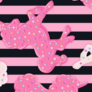 Large Frosted Unicorn Cookies Pattern on Black & Pink Stripes