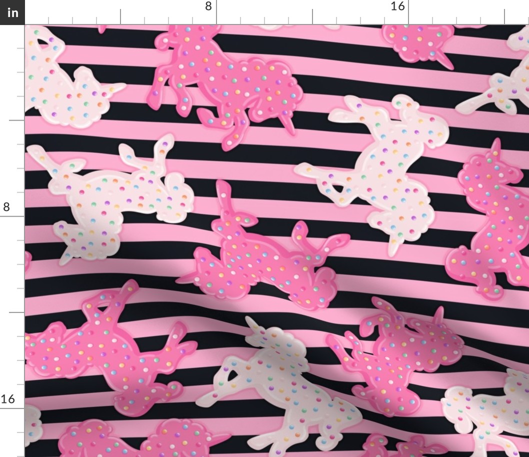 Large Frosted Unicorn Cookies Pattern on Black & Pink Stripes