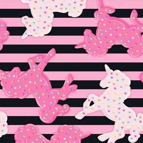 Frosted Unicorn Cookies Pattern on Black & Pink Stripes