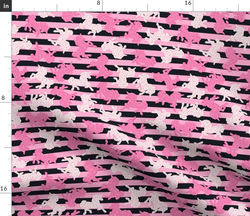 Small Frosted Unicorn Cookies Pattern on Black & Pink Stripes