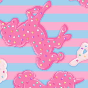 Large Frosted Unicorn Cookies Pattern on Blue & Pink Stripes