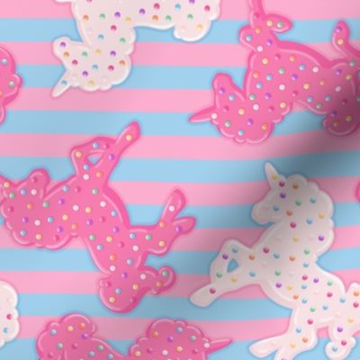 Frosted Unicorn Cookies Pattern on Blue & Pink Stripes