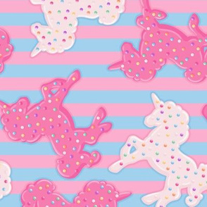 Frosted Unicorn Cookies Pattern on Blue & Pink Stripes