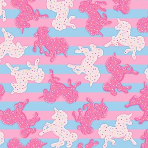 Small Frosted Unicorn Cookies Pattern on Blue & Pink Stripes