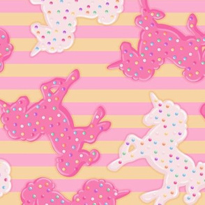 Frosted Unicorn Cookies Pattern on Yellow & Pink Stripes