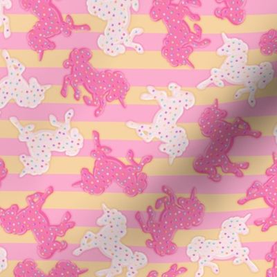 Small Frosted Unicorn Cookies Pattern on Yellow & Pink Stripes