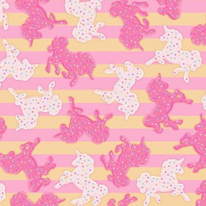 Small Frosted Unicorn Cookies Pattern on Yellow & Pink Stripes