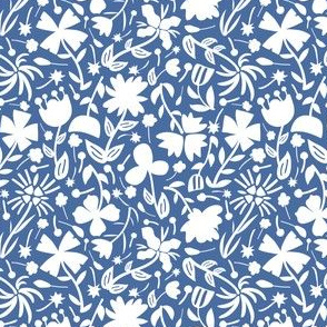 White Floral Silhouettes on Cornflower Blue