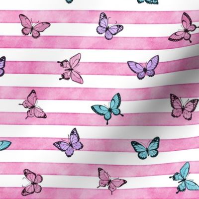 Small Colorful Butterflies on Bubblegum Stripes