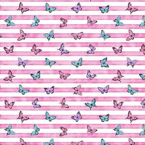 Micro Colorful Butterflies on Bubblegum Stripes