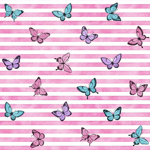 Colorful Butterflies on Bubblegum Stripes