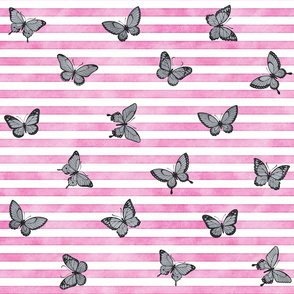 Grey Butterflies on Bubblegum Stripes