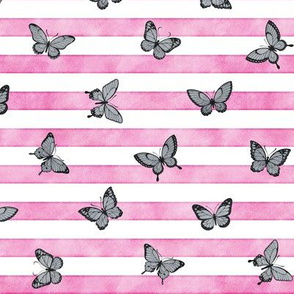 Small Grey Butterflies on Bubblegum Stripes