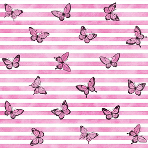 Pink Butterflies on Bubblegum Stripes