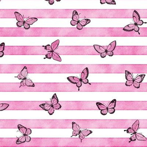 Small Pink Butterflies on Bubblegum Stripes