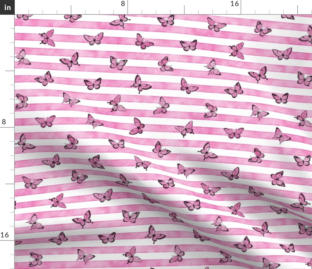 Small Pink Butterflies on Bubblegum Stripes