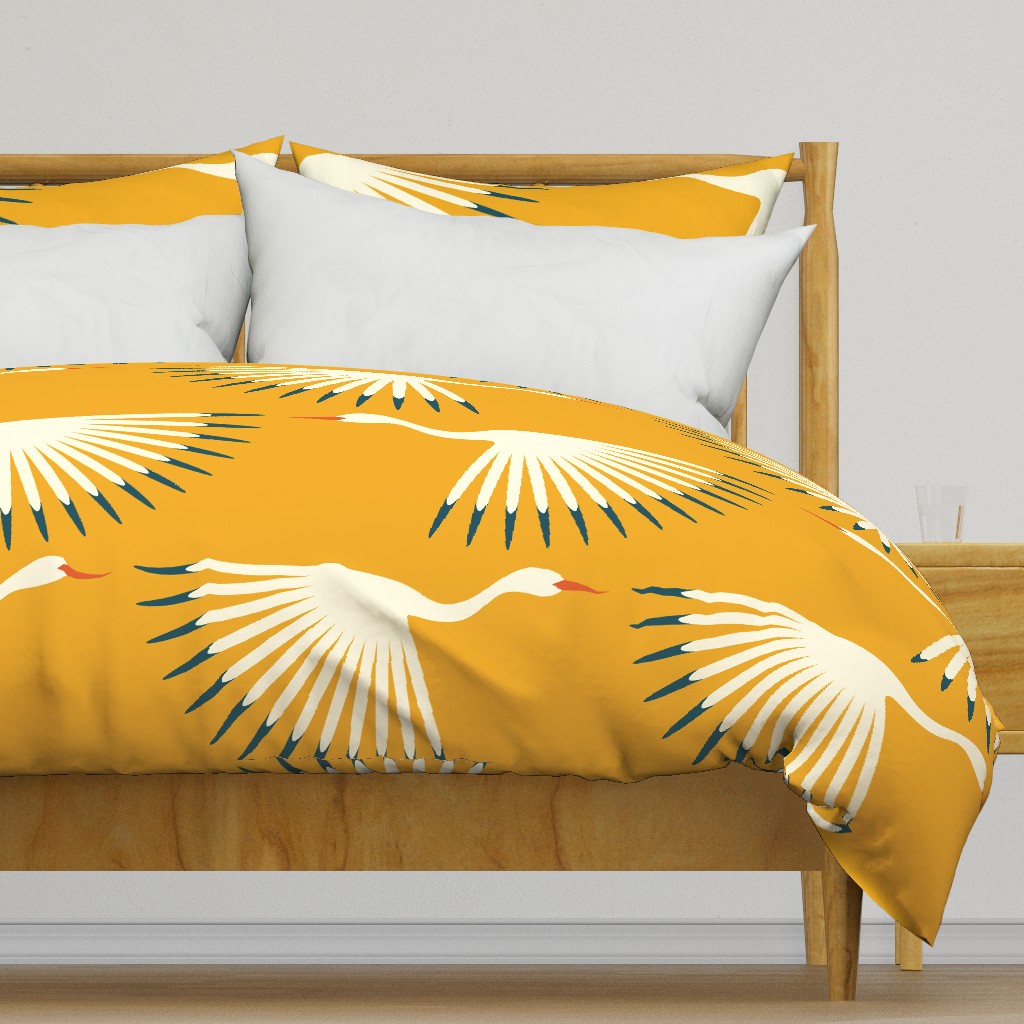 Art Deco Cranes - Sunshine - 24" Fabric and Wallpaper