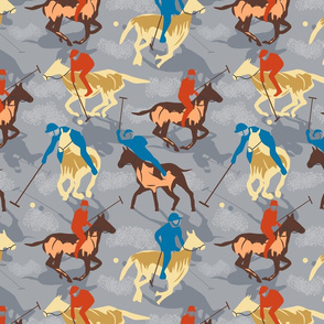 Sport of Kings- Polo- An Equestrian Team Game- Palomino and Bay Horses in Russet and Gold on Silver