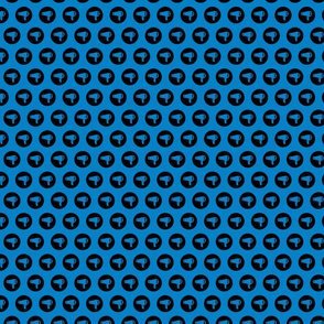 Blow Dryer Icon Circles Salon & Barbershop Pattern in Black on Blue Background (Mini Scale)