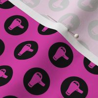 Blow Dryer Icon Circles Salon & Barbershop Pattern in Black on Hot Pink Background (Mini Scale)