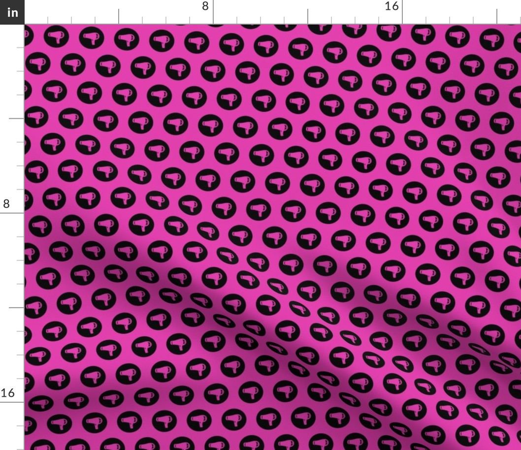 Blow Dryer Icon Circles Salon & Barbershop Pattern in Black on Hot Pink Background (Mini Scale)