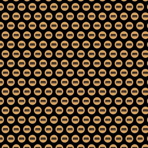 Comb Icon Circles Salon & Barbershop Pattern in Light Gold with Black Background (Mini Scale)