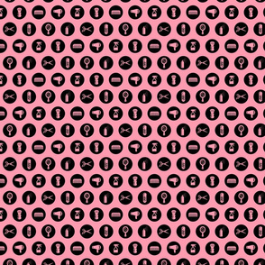 Salon & Barbershop Icons Circles in Black with Pink Background (Mini Scale)