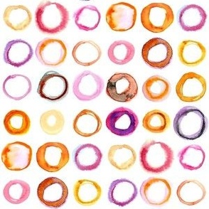 Watercolor circles in pink, purple, and orange