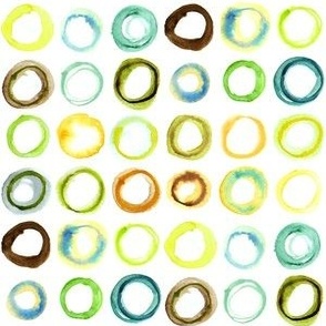 Watercolor circles in green, yellow, and brown