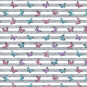 Micro Colorful Butterflies on Grey Stripes