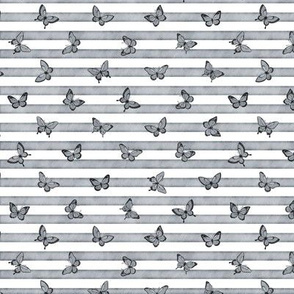 Micro Grey Watercolor Thick Stripes with Grey Butterflies Small