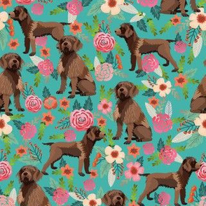 pudelpointer florals fabric - dog fabric, vintage floral - turquoise