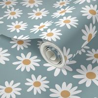 TINY daisy print fabric - daisies, daisy fabric, baby fabric, spring fabric, baby girl, earthy - dusty blue