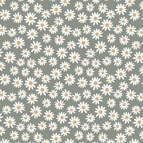 TINY daisy print fabric - daisies, daisy fabric, baby fabric, spring fabric, baby girl, earthy - olive
