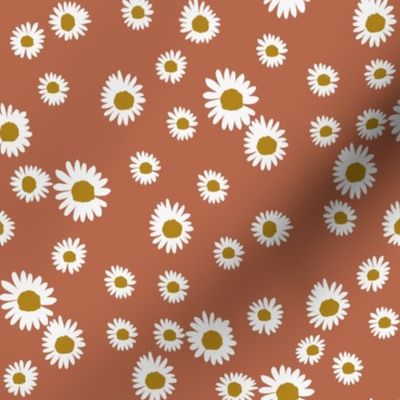 daisy fabric - cute floral daisies design - terracotta